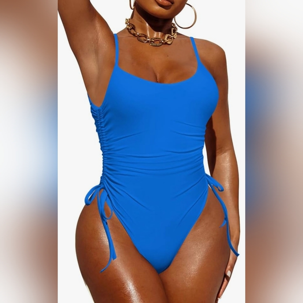 Queen Pink High Cut Elegant Blue One Piece Swimsuit Size XL